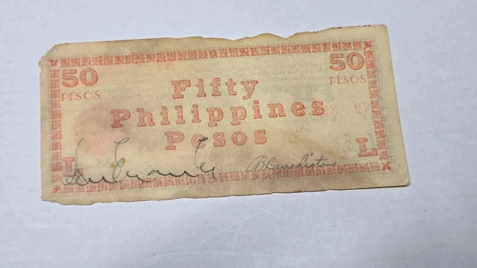 Philippines WWII 1943 50 Pesos Negros Emergency Guerrilla Currency Certificate