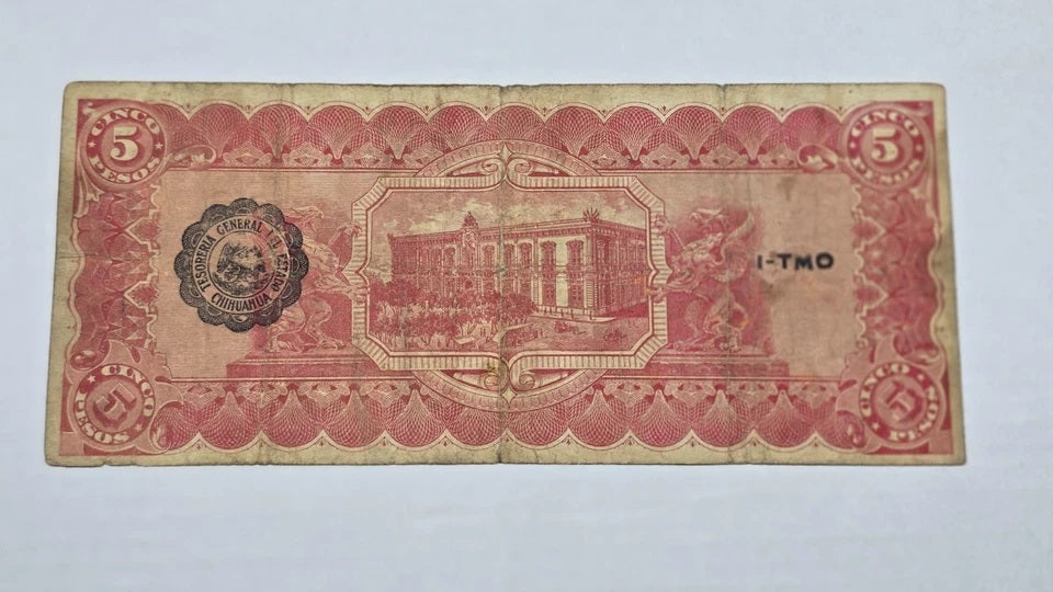 Mexico – State of Chihuahua 1915 5 Pesos "Dos Caritas" (Serie H, 945)