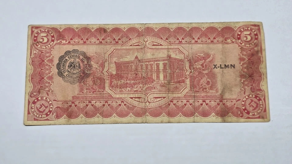 Mexico – State of Chihuahua 1915 5 Pesos "Dos Caritas" (Serie H, 883)