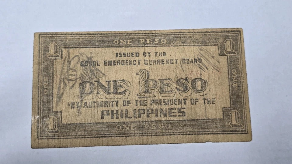 Philippines WWII 1942 1 Peso Guerrila Bohol Emergency Currency Certificate