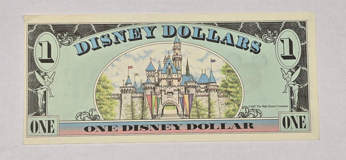 1987 $1 Disney Dollar FIRST YEAR Mickey Mouse Disneyland, "A" Prefix, Crisp UNC