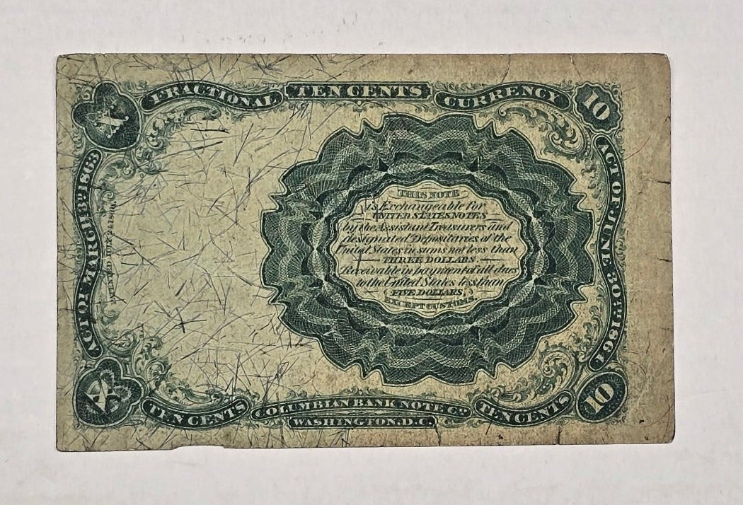1874 10 Cents Fractional Currency William Meredith Red Seal 5th Issue (VG)