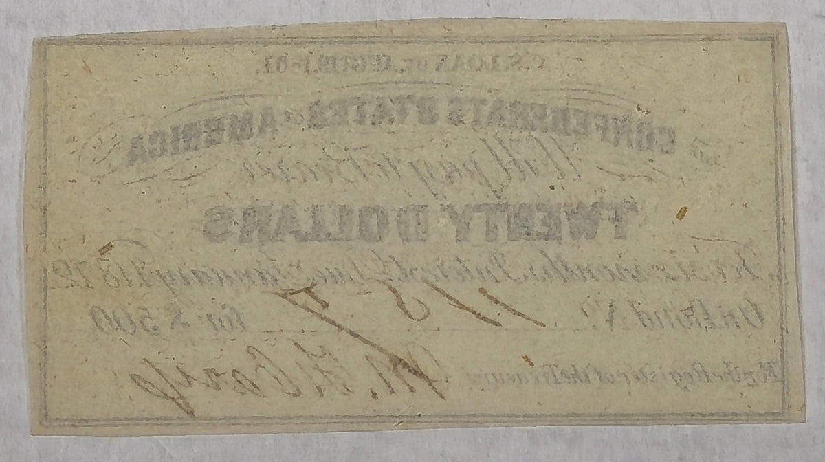 1861 $20 Confederate States America Bond Coupon Civil War 8% Loan CSA 1872 AU