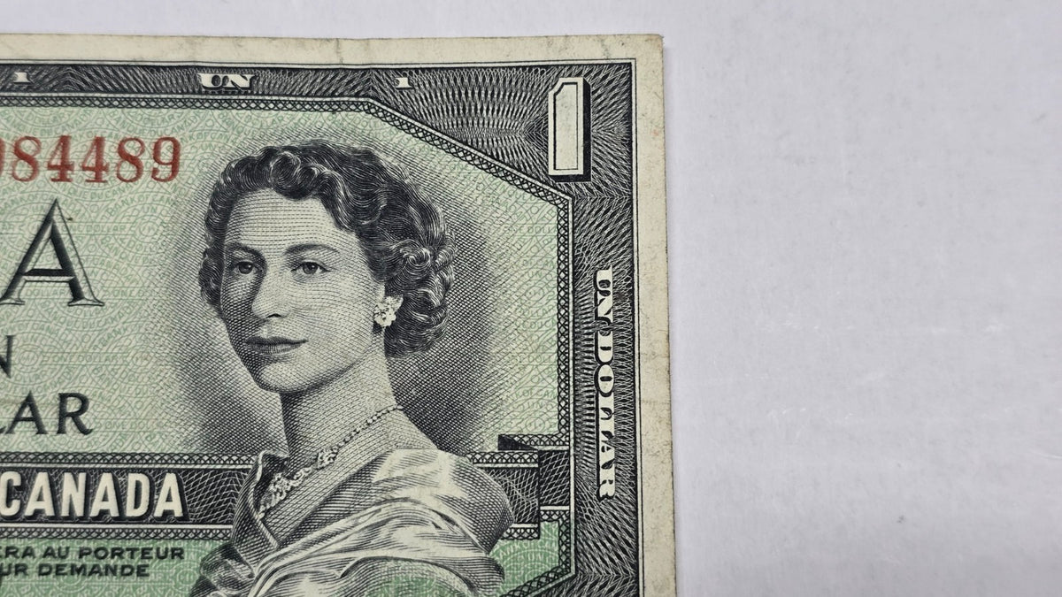 Canada 1954 $1 Devil's Face Banknote Coyne Towers (489) I/O Block VF/XF