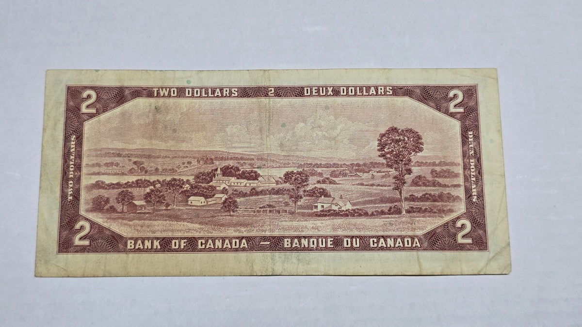 Canada 1954 $2 Banknote Modified Hair Beattie Rasminsky (428) R/R Block VF