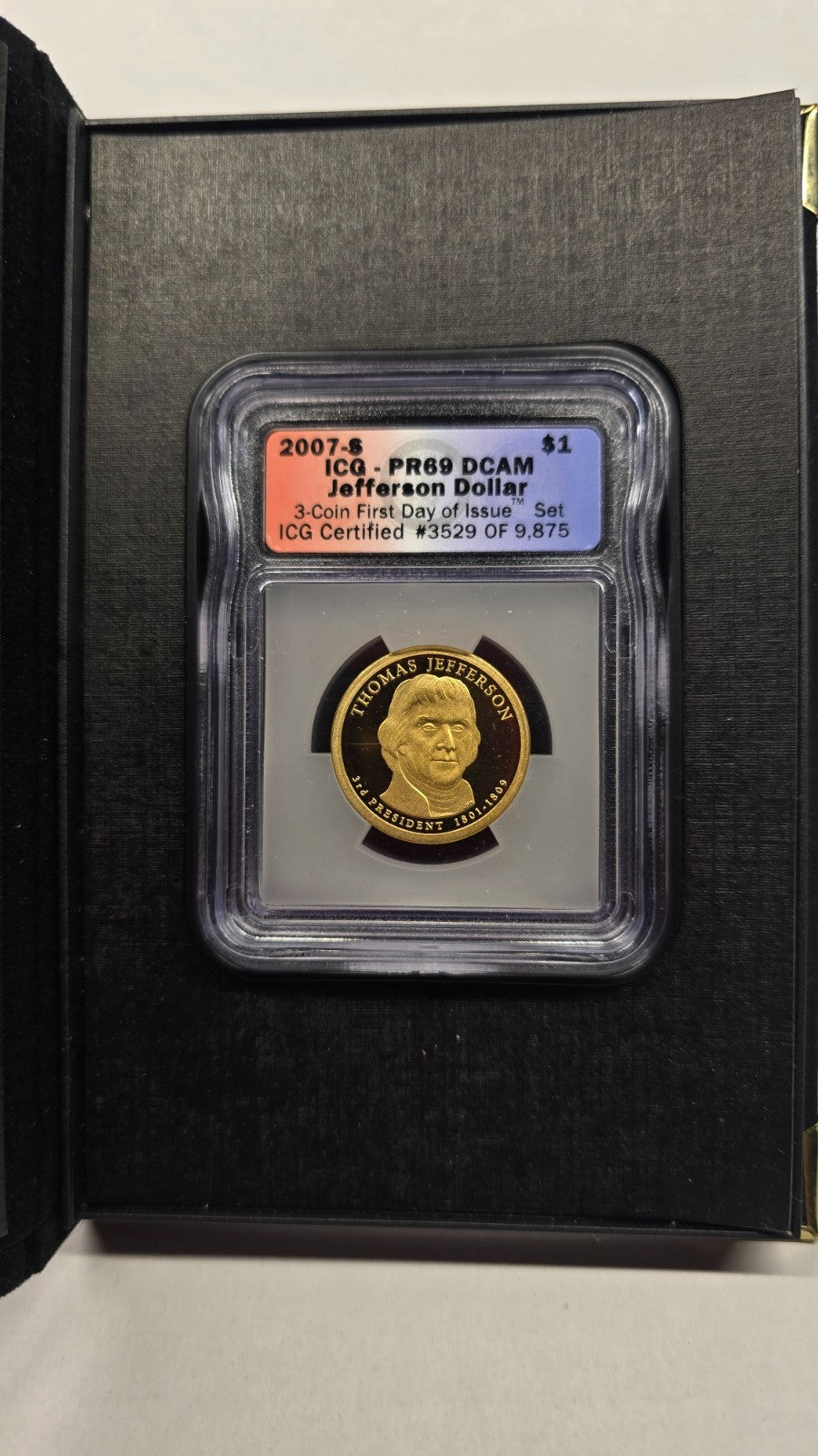 2007-S Thomas Jefferson Presidential Dollar – ICG PR69 DCAM (First Day of Issue
