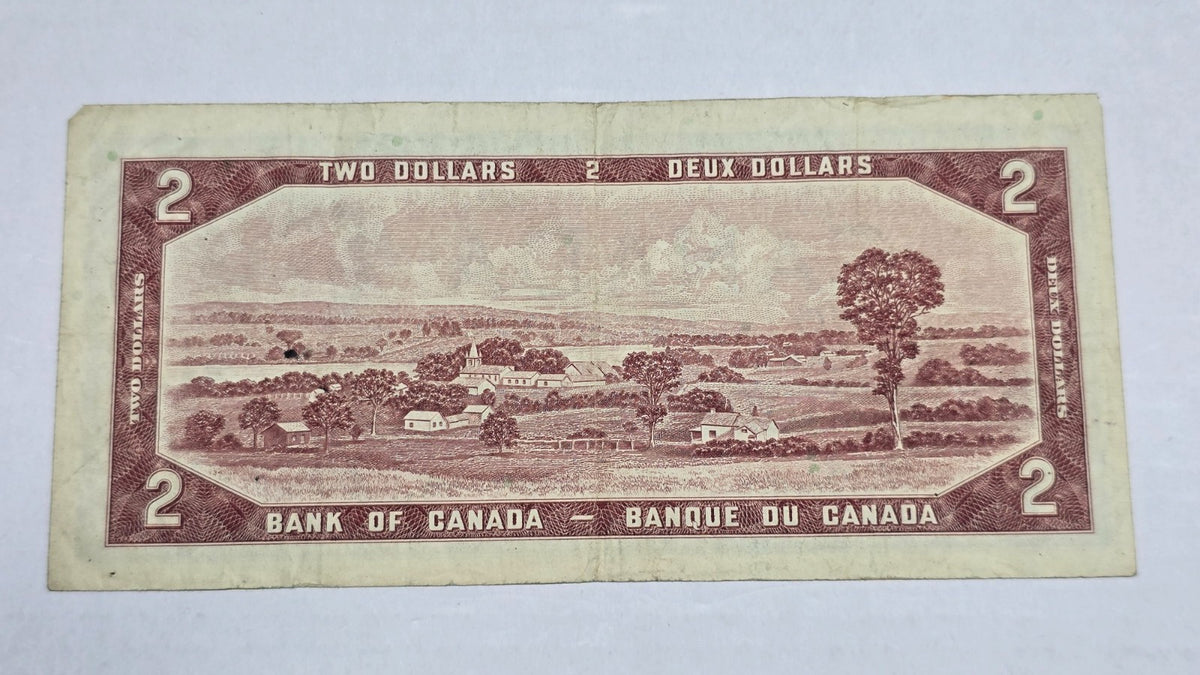 Canada 1954 $2 Banknote Modified Hair Beattie Rasminsky (392) U/R Block VF