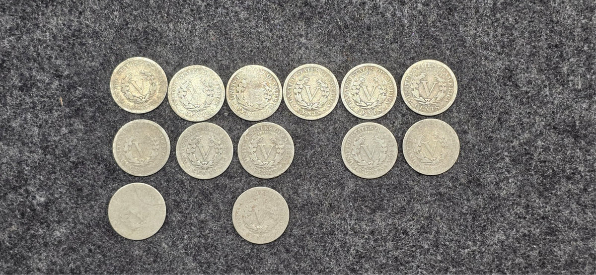 Lot of 13 Random 1900's only Liberty V-Nickels w/ Cents