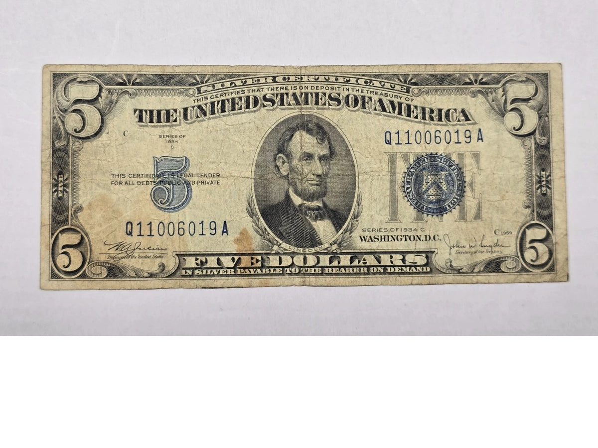 Series 1934C $5 Silver Certificate (019A) (Blue Seal)