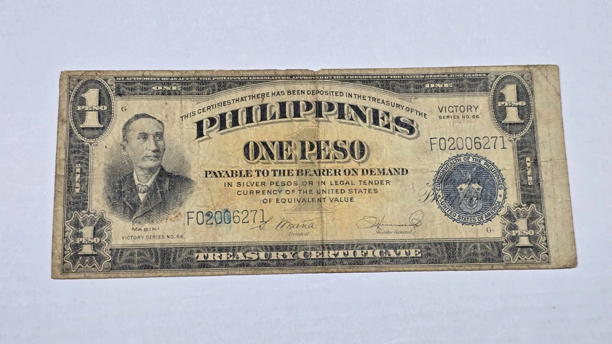 Philippines WWII 1944 1 Peso "VICTORY" Treasury Certificate (271)