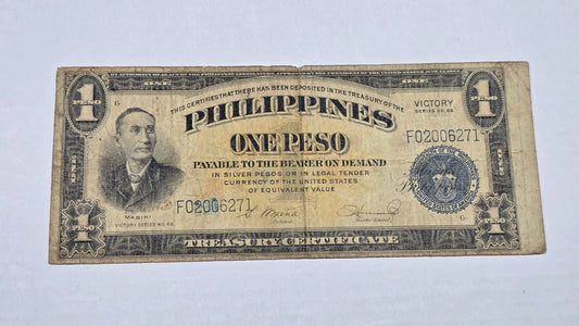 Philippines WWII 1944 1 Peso "VICTORY" Treasury Certificate (271)