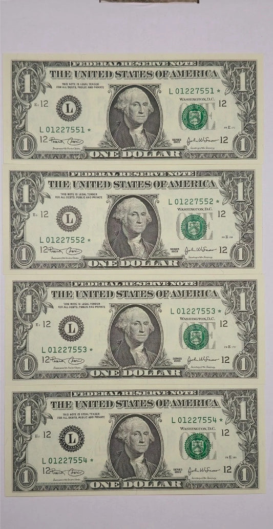 Series 2013 $1 Star Notes (San Francisco) – 4 Consecutive DOUBLE PAIRS ON ALL