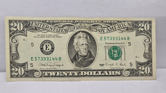 Series 1990 $20 Federal Reserve Note CRISP Minor Circ (144B) – Richmond District