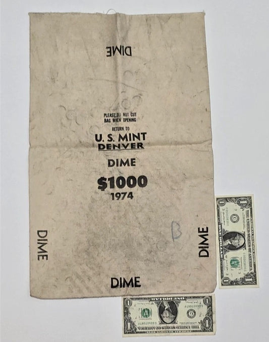 Vintage US Dual Mint Bank Bag - 1974-D $1000 Dimes Overprint 1973-P Quarters