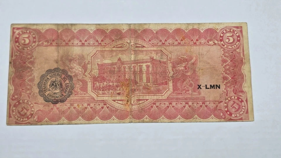 Mexico – State of Chihuahua 1915 5 Pesos "Dos Caritas" (Serie H, 638)