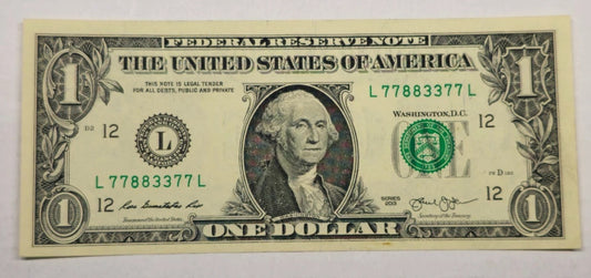 Series 2013 $1 Fancy Serial# (377L) – San Francisco District, Fort Worth Facilit