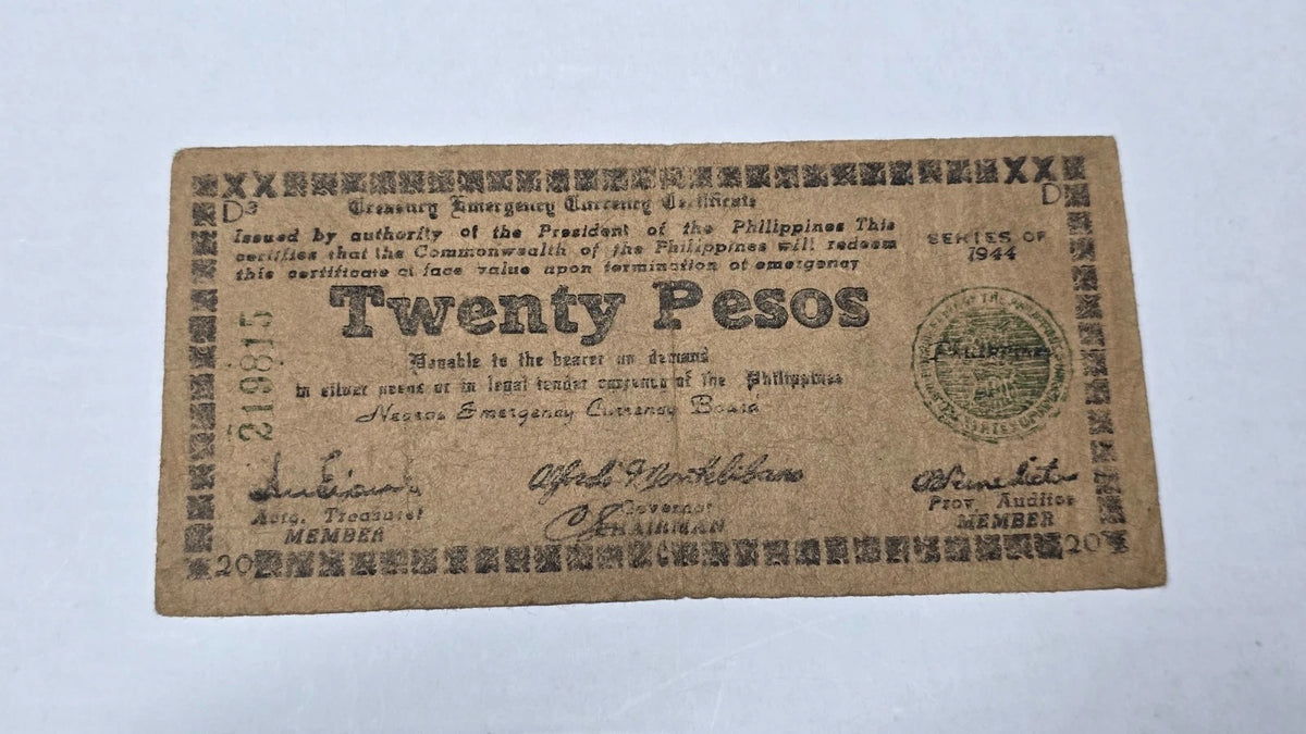 Philippines WWII 1942 1 Peso Bohol Guerilla Emergency Currency Certificate