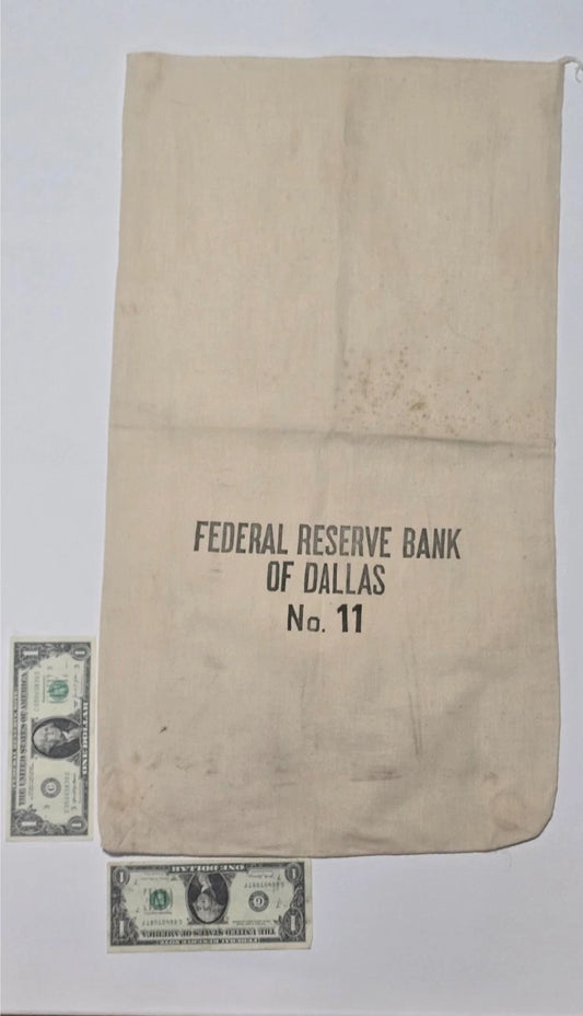 Vintage Federal Reserve Bank of Dallas No. 11 Canvas Bank Bag Texas FRB