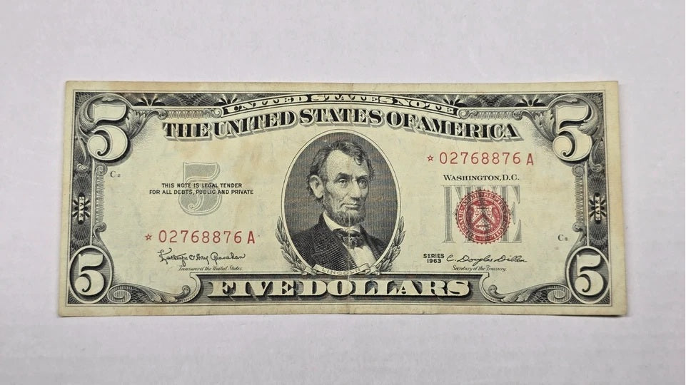 Pair 1963 $5 Red Seal Star Notes Fr. 1536* - Low Serial Replacements (876A&491A)