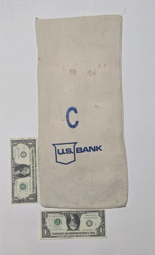 Vintage U.S. Bank Heavy Canvas Money Bag Blue Shield Logo Bank Bag