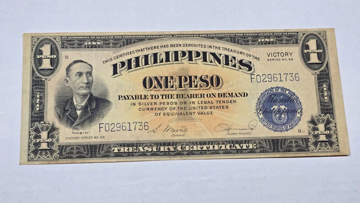 Philippines WWII 1944 1 Peso "VICTORY" Treasury Certificate (736)