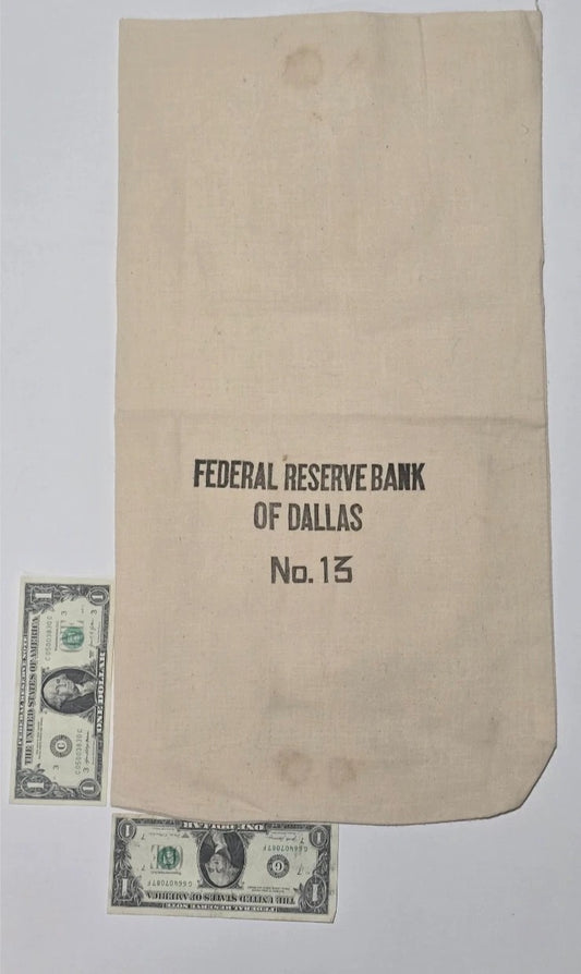 Vintage Canvas Bank Bag Federal Reserve Bank of Dallas No. 13 Deposit Sack