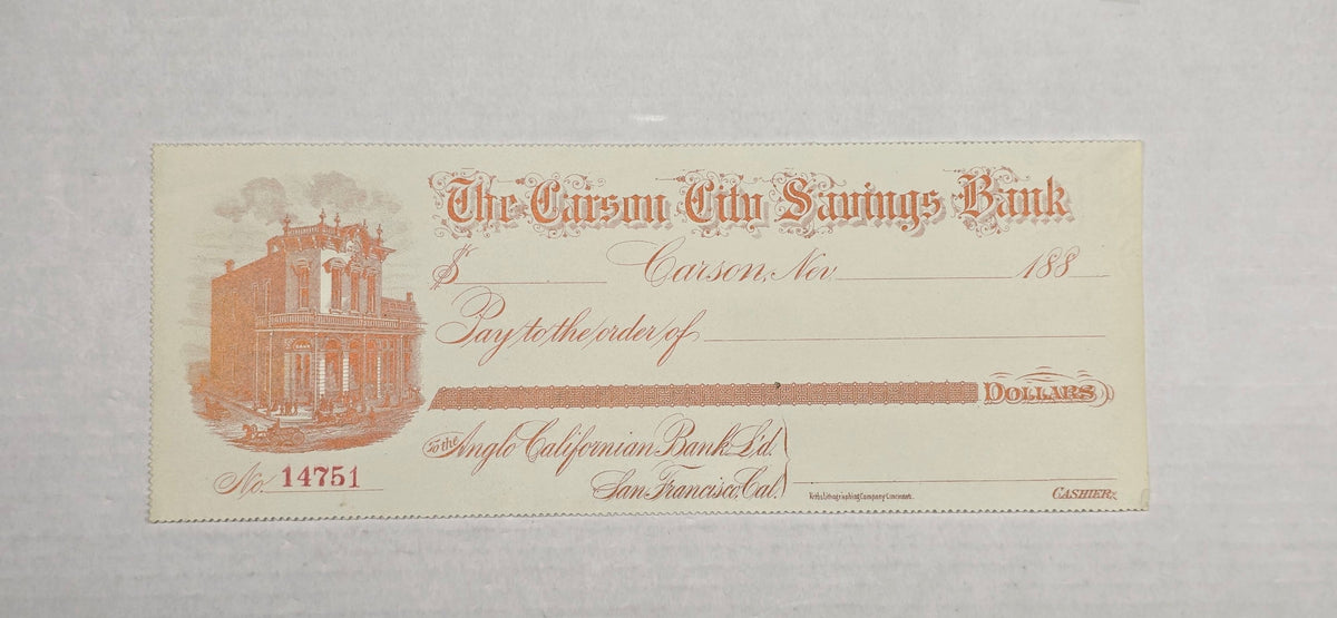 1880s Carson City NV Bank Draft Comstock Mining Era Unissued Check Britton & Rey