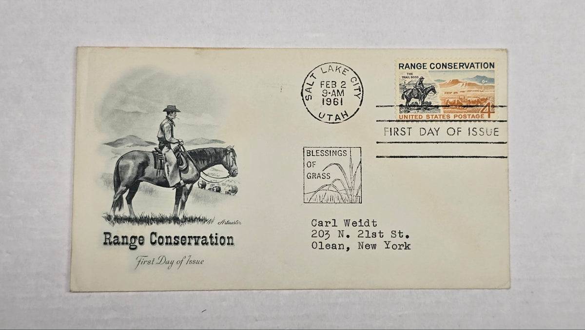 A vintage collectible first-day postage envelope from the United States Hange Conservation Club, dated 1961, featuring a stamp and cancellation mark on an off-white paper background.