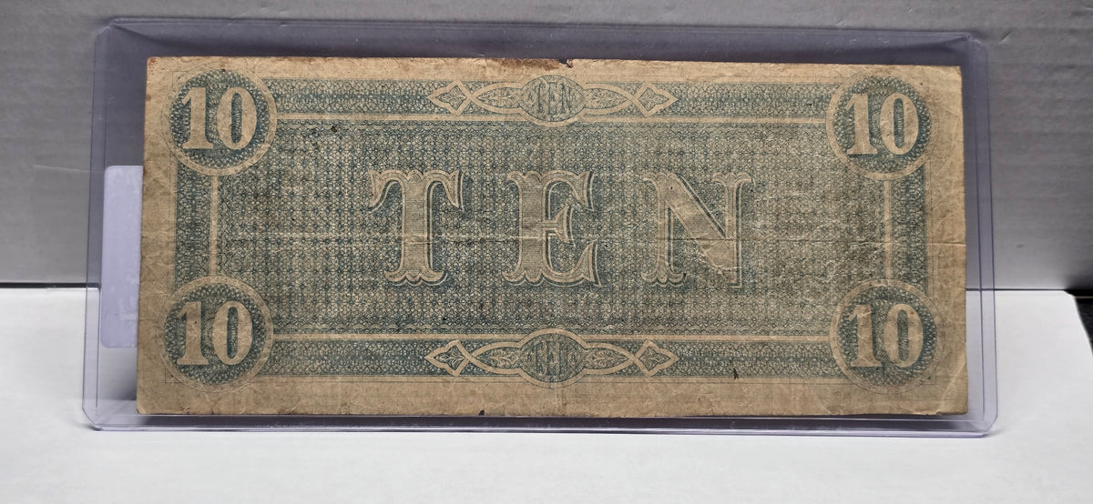 1864 $10 Confederate States Banknote T-68 Civil War Richmond Artillery Note