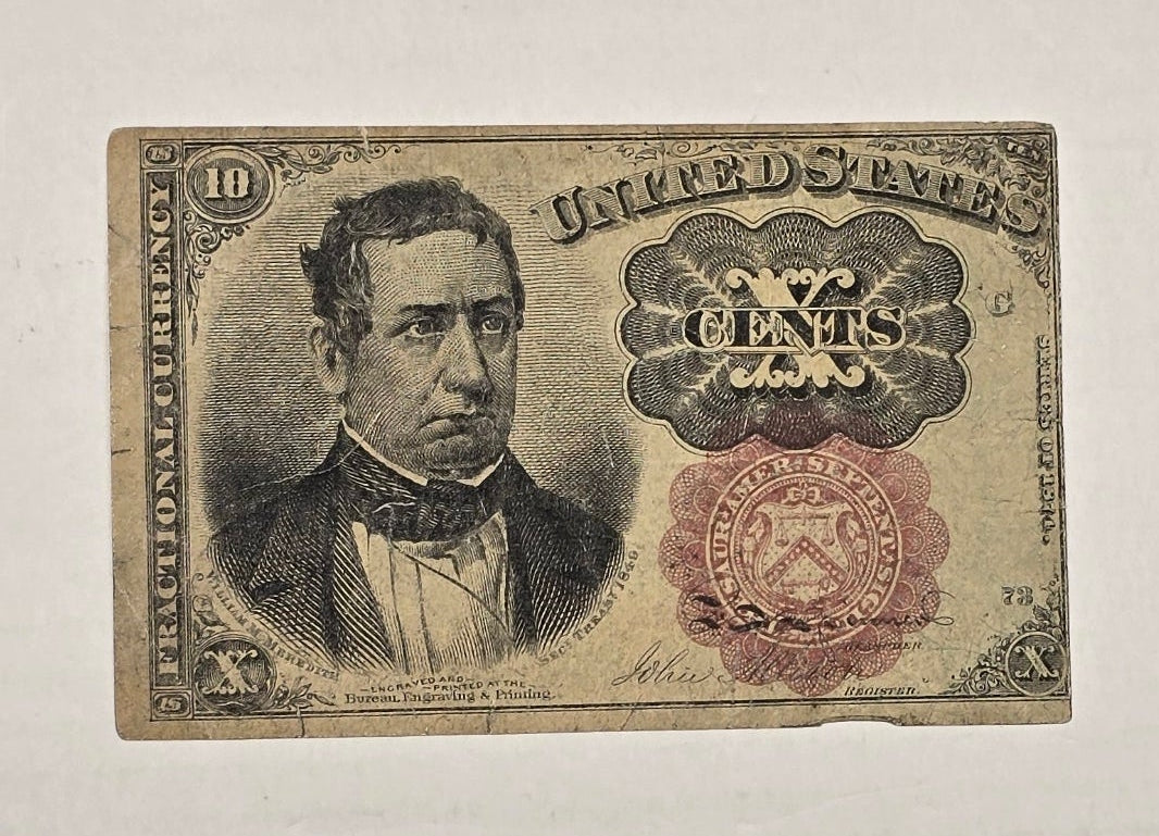 1874 10 Cents Fractional Currency William Meredith Red Seal 5th Issue (VG)