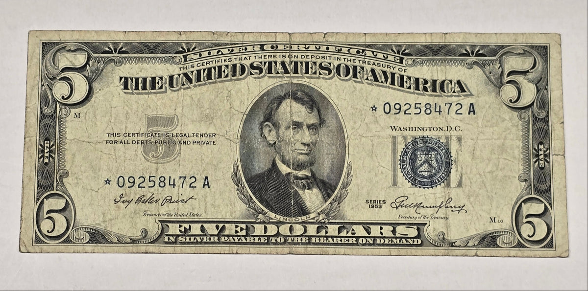 1953 $5 Silver Certificate Star Replacement Note - Circulated (472A)