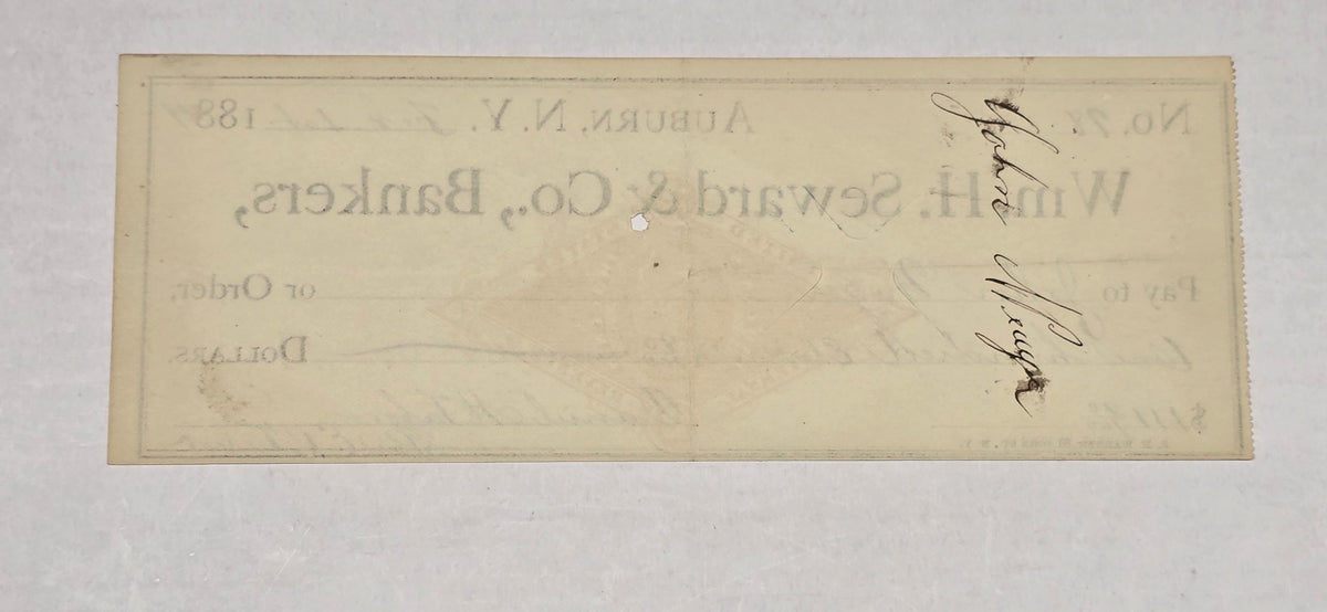 Civil War Era 1884 Wm H Seward & Co Bankers Check Auburn NY - Lincoln's Cabinet
