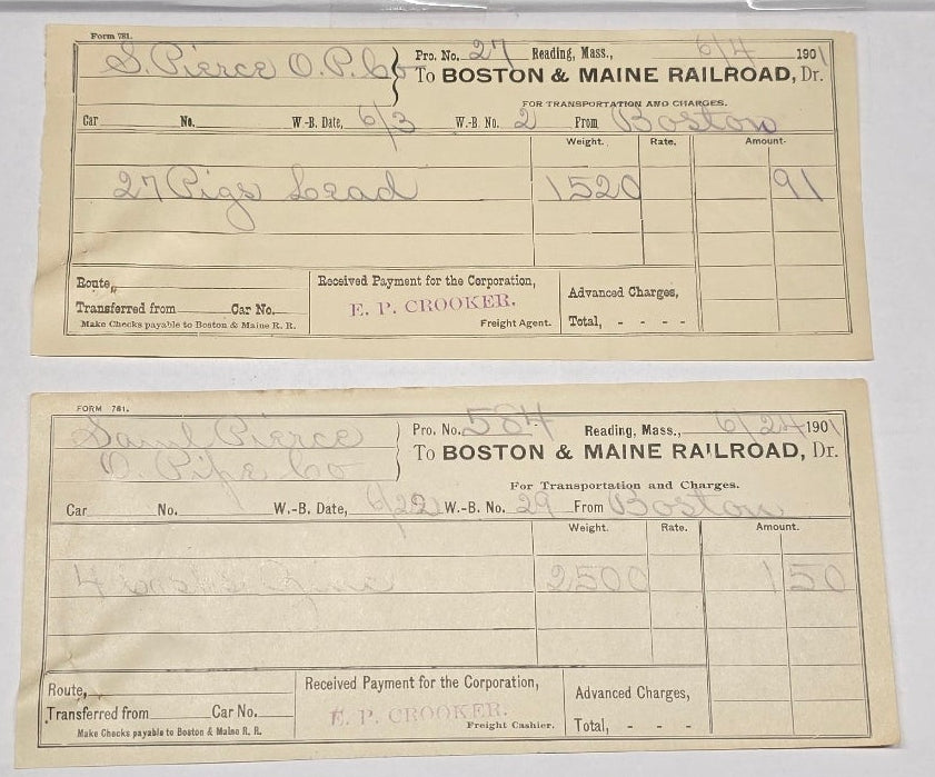 1901 Boston & Maine Railroad Freight Bills Merchants Miners Steamship Ephemera