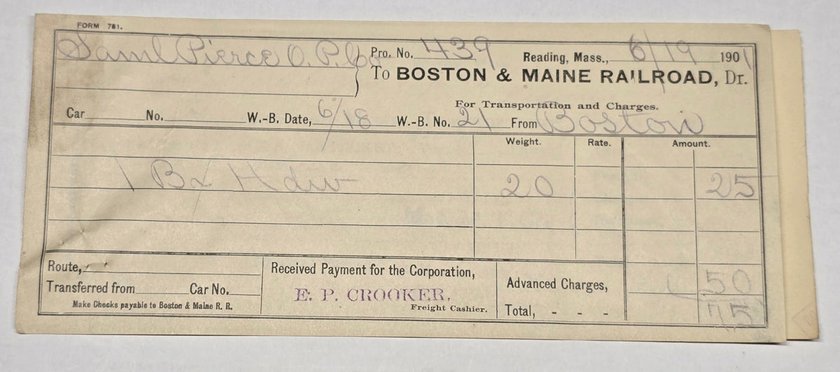 1901 Boston & Maine Railroad Freight Bills Merchants Miners Steamship Ephemera