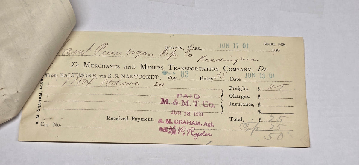 1901 Boston & Maine Railroad Freight Bills Merchants Miners Steamship Ephemera