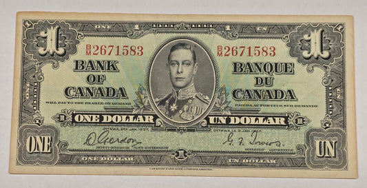 1937 Canada $1 Banknote King George VI Gordon Towers Pick 58b BC-21b Crisp UNC