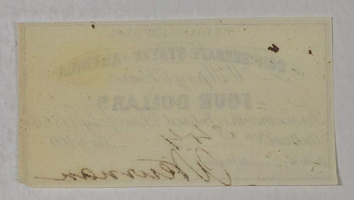 1861 $4 Confederate States America Bond Coupon Civil War 8% Loan CSA 1866 AU