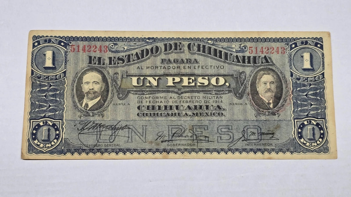 Mexico – State of Chihuahua 1914(5-10-15 Date stamp) 1 Peso "Dos Caritas" (243)