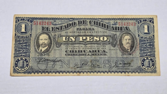 Mexico – State of Chihuahua 1914(5-10-15 Date stamp) 1 Peso "Dos Caritas" (243)