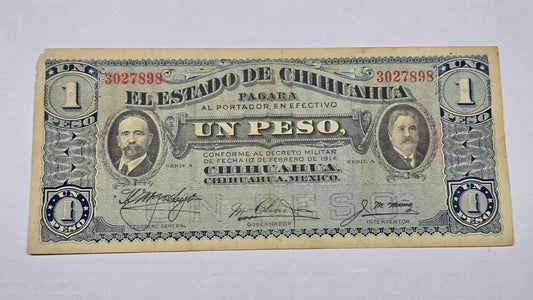 Mexico – State of Chihuahua 1914 1 Peso "Dos Caritas" (Serie A, 898)