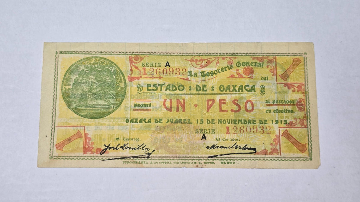 Mexican Revolution 1915 Oaxaca 1 Peso Note (Serie A - November Date) (1260932)
