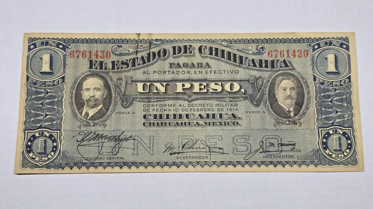 Mexico – State of Chihuahua 1914 1 Peso "Dos Caritas" (Serie A, 430)