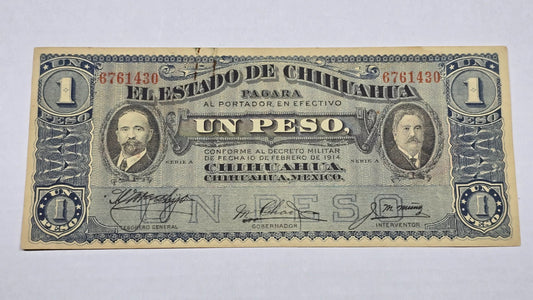 Mexico – State of Chihuahua 1914 1 Peso "Dos Caritas" (Serie A, 430)