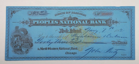 Antique 1882 Chicago Illinois Bank Draft Train Engine Steam Railroad Ephemera XF