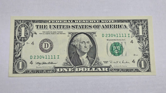 1995 $1 Federal Reserve Note Cleveland D-I Trinary 4-in-a-Row (1111I)  UNC