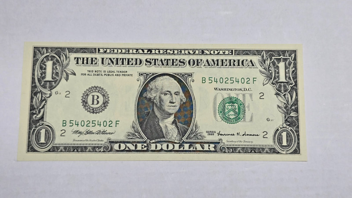 1999 $1 Federal Reserve Note New York B-F Repeater 54025402 Fr. 1925-B Gem UNC