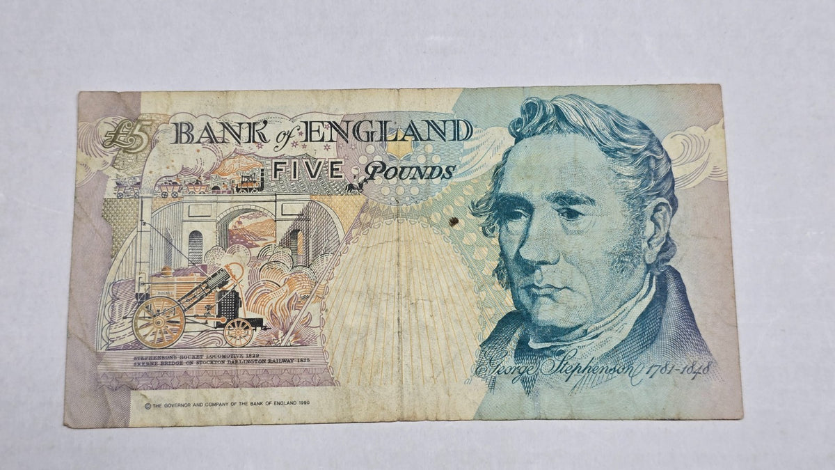 Great Britain 1990 £5 Banknote Series E George Stephenson Kentfield Pick 382b Fi