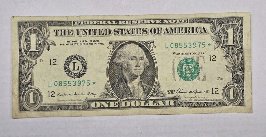 1985 $1 Star Note San Francisco L08553975* Fr. 1913-L* Ortega Baker VF (975*)