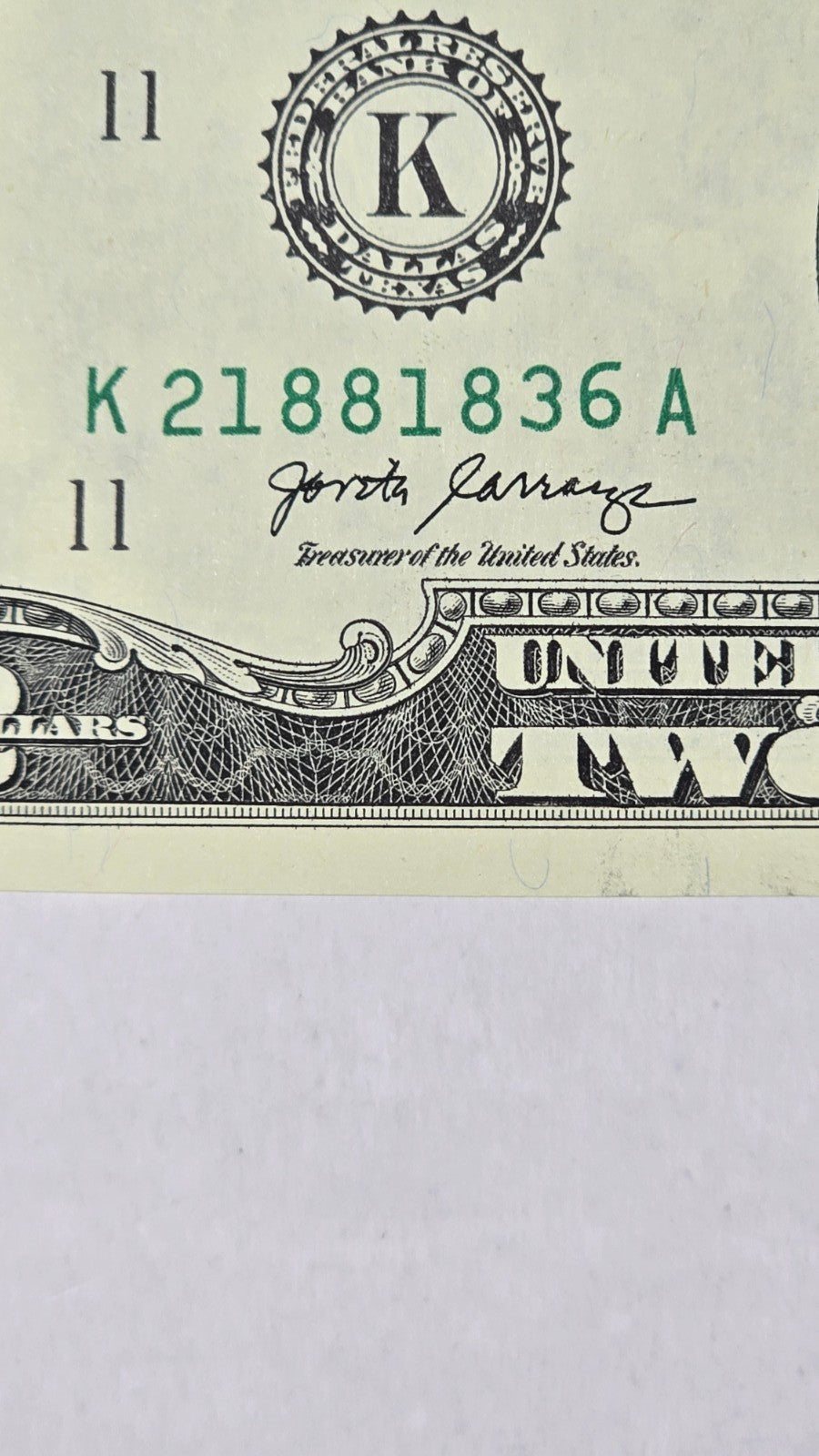 2017A $2 / 4-Note Consecutive Run – Dallas District "Gas Pump" / High Tens Digit