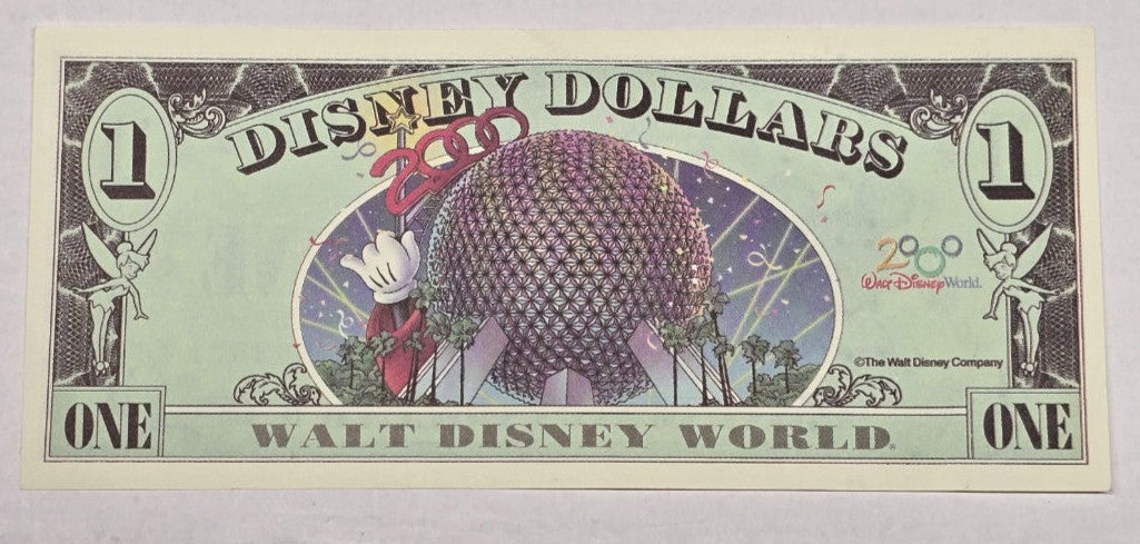 2000 $1 Disney Dollar Mickey Mouse Millennium Epcot Spaceship Earth A-A Block CU